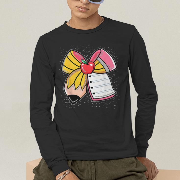 Student Teacher Coquette Bow Pencil Back To School First Day Men's Long Sleeve T-Shirt, funny gift Student Teacher Coquette Bow Pencil Back To School First Day Men's Long Sleeve T-Shirt, funny gift