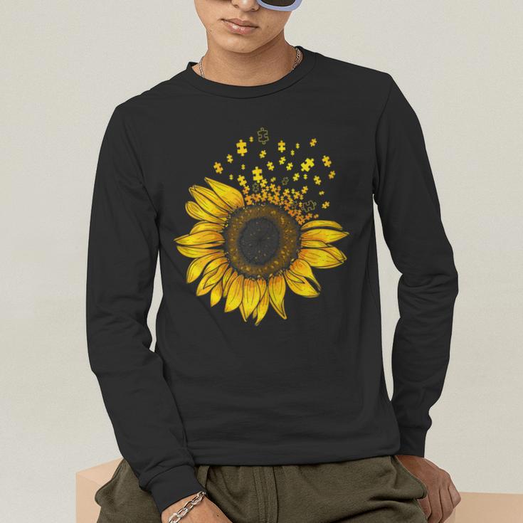 Sunflower Puzzle Pieces Autism Awareness For Mom Teacher For Women Men's Long Sleeve T-Shirt, funny gift Sunflower Puzzle Pieces Autism Awareness For Mom Teacher For Women Men's Long Sleeve T-Shirt, funny gift