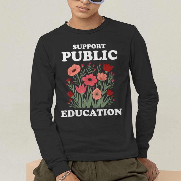 Support Public Education Cute Floral Teacher Red For Ed Men's Long Sleeve T-Shirt, funny gift Support Public Education Cute Floral Teacher Red For Ed Men's Long Sleeve T-Shirt, funny gift