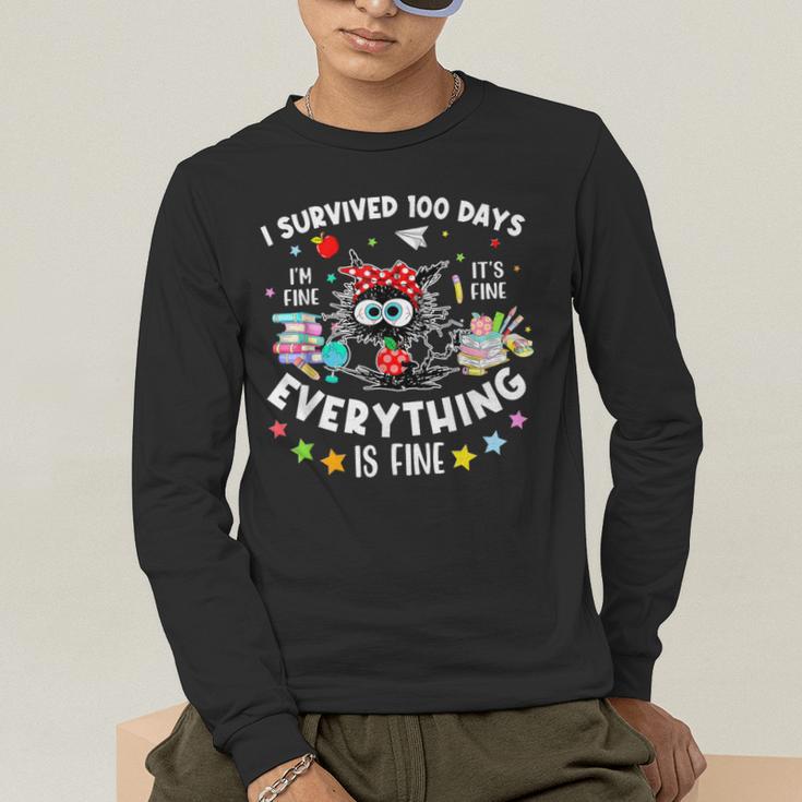 I Survived 100 Days Of School Teacher Kids Cat Lover Men's Long Sleeve T-Shirt, funny gift I Survived 100 Days Of School Teacher Kids Cat Lover Men's Long Sleeve T-Shirt, funny gift