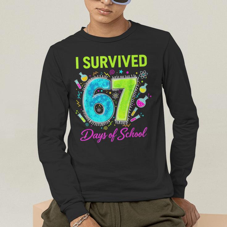 I Survived 67 Days Of School 67 Meme Science Teacher Men's Long Sleeve T-Shirt, funny gift I Survived 67 Days Of School 67 Meme Science Teacher Men's Long Sleeve T-Shirt, funny gift