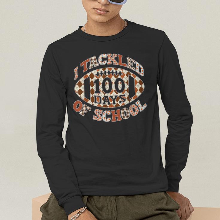 I Tackled 100 Days Of School Football Boys Girls Teachers Men's Long Sleeve T-Shirt, funny gift