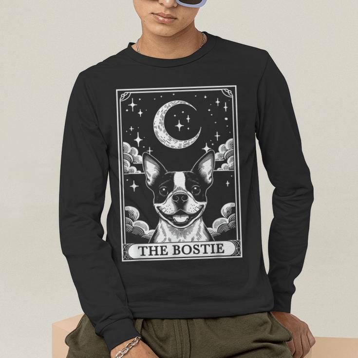 Tarot Card Vintage Crescent Moon Boston Terrier Dog Mom Men's Long Sleeve T-Shirt, funny gift