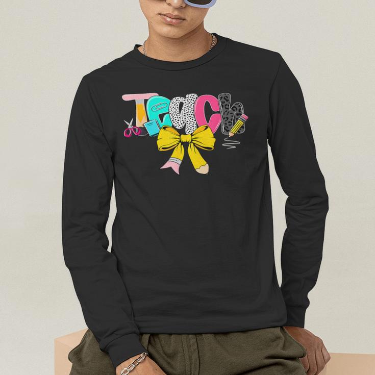 Teach Coquette Bow Teacher Back To School Happy First Day Men's Long Sleeve T-Shirt, funny gift Teach Coquette Bow Teacher Back To School Happy First Day Men's Long Sleeve T-Shirt, funny gift