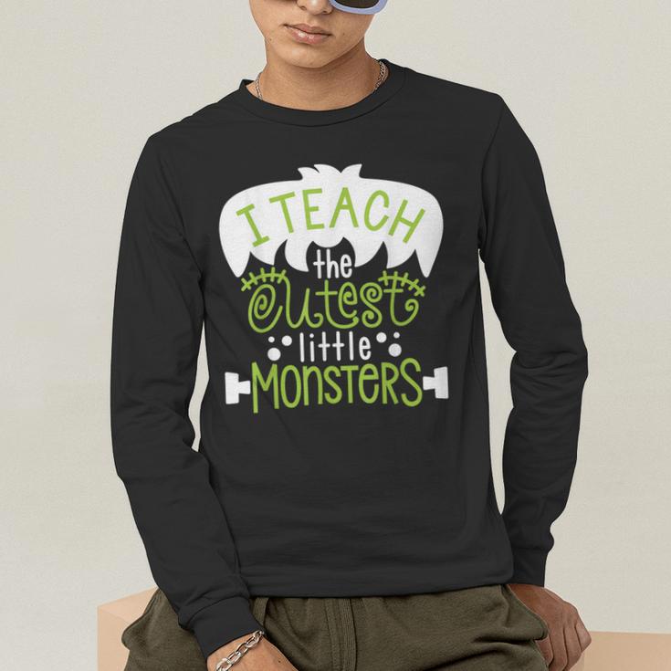 I Teach The Cutest Little Monsters Halloween Teacher Spooky Men's Long Sleeve T-Shirt, funny gift