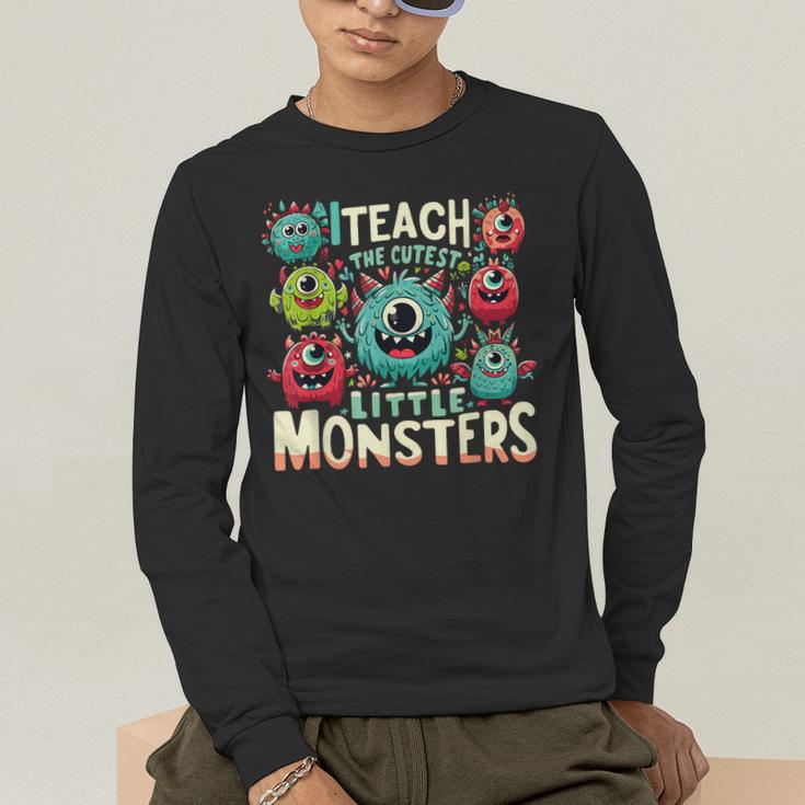 I Teach The Cutest Little Monsters Teacher Halloween Outfit Men's Long Sleeve T-Shirt, funny gift I Teach The Cutest Little Monsters Teacher Halloween Outfit Men's Long Sleeve T-Shirt, funny gift