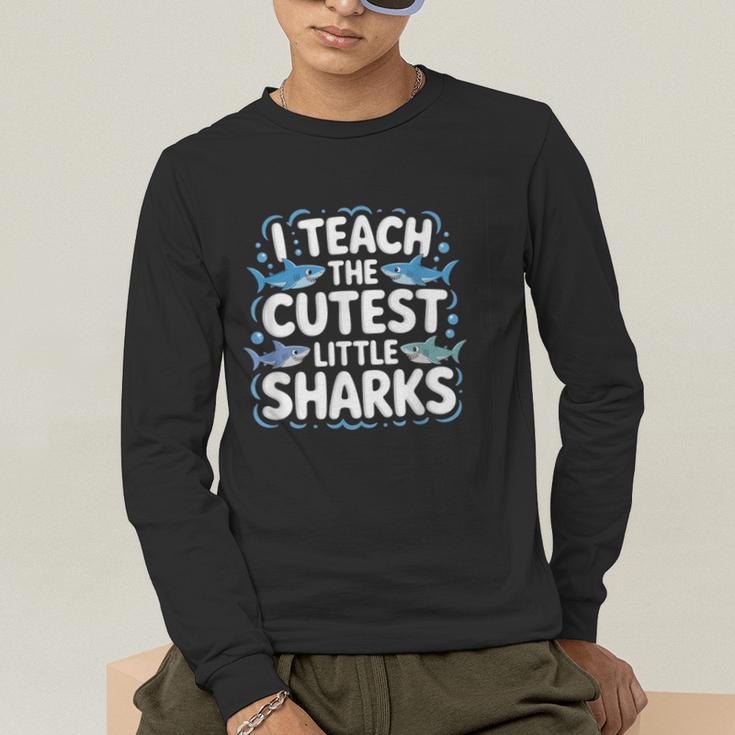I Teach The Cutest Little Sharks Teacher School Men's Long Sleeve T-Shirt, funny gift