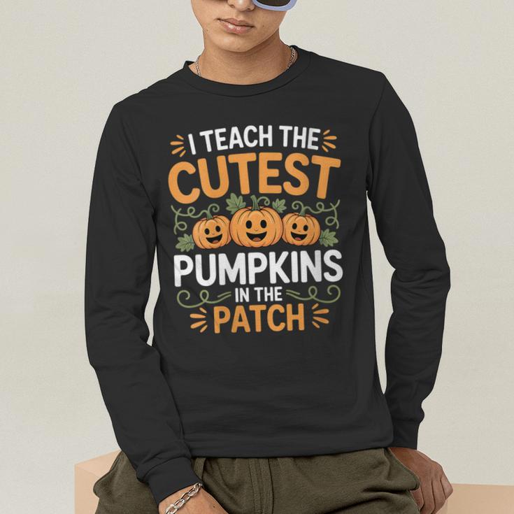 I Teach The Cutest Pumpkins In The Patch Halloween Teacher Men's Long Sleeve T-Shirt, funny gift