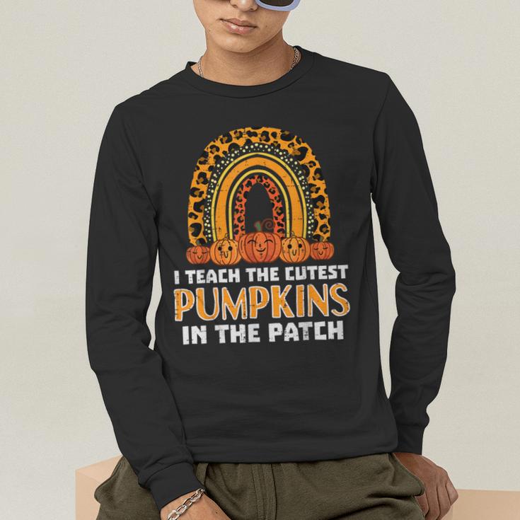 Teach Leopard Rainbow Cute Halloween Costume Teacher Women Men's Long Sleeve T-Shirt, funny gift