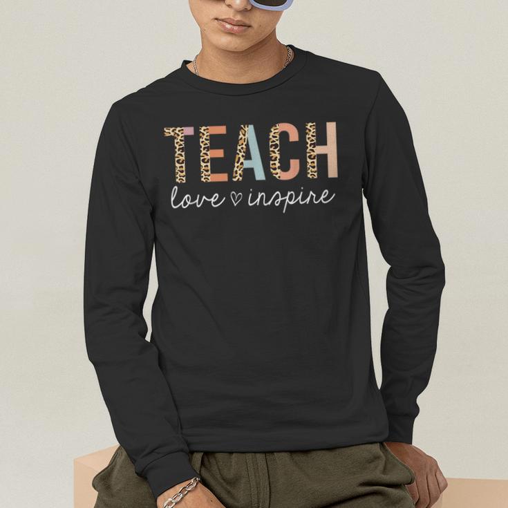 Teach Love Inspire Leopard Back To School Cute Teacher Men Women Girls Kids Men's Long Sleeve T-Shirt, funny gift