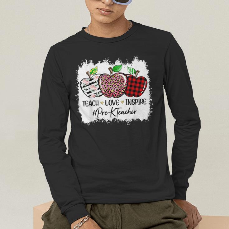 Teach Love Inspire Pre-k Teacher Apple Leopard Red Plain Men's Long Sleeve T-Shirt, funny gift