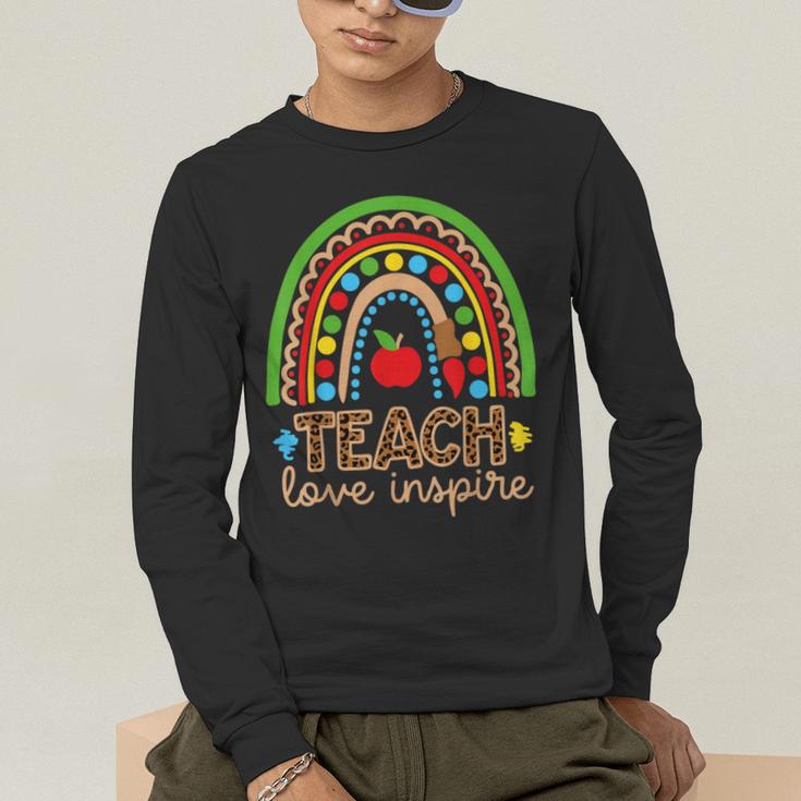 Teach Love Inspire Rainbow Leopard Cheetah Print Teacher Men's Long Sleeve T-Shirt, funny gift