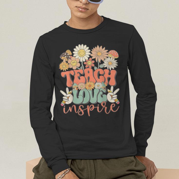 Teach Love Inspire Retro Groovy Daisy Back To School Teacher For Men Women Kids Men's Long Sleeve T-Shirt, funny gift Teach Love Inspire Retro Groovy Daisy Back To School Teacher For Men Women Kids Men's Long Sleeve T-Shirt, funny gift