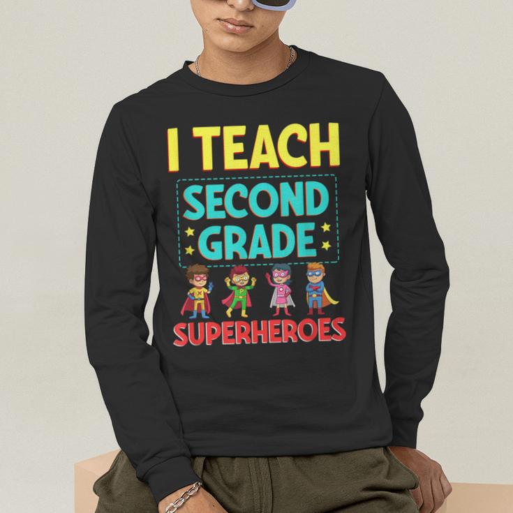 I Teach Second Grade Superheroes Teacher Superhero Men's Long Sleeve T-Shirt, funny gift