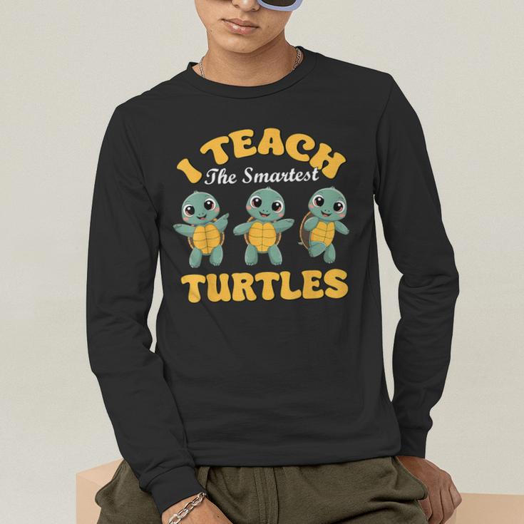 I Teach The Smartest Turtles Thanksgiving Proud Teacher Job Men's Long Sleeve T-Shirt, funny gift