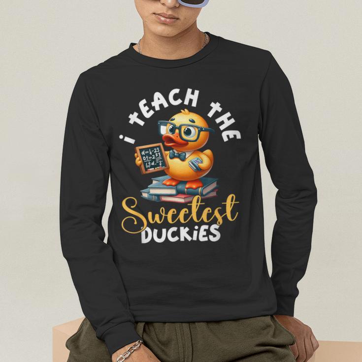 I Teach The Sweetest Duckies Teacher Rubber Duck Teaching Men's Long Sleeve T-Shirt, funny gift