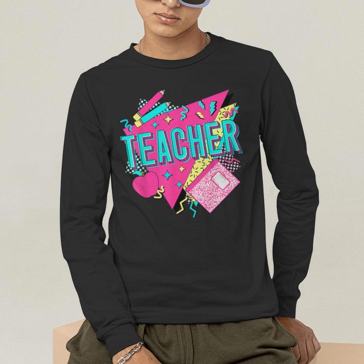 Teacher 90s Retro Colorful Teacher Of The 90s Back To School Men's Long Sleeve T-Shirt, funny gift