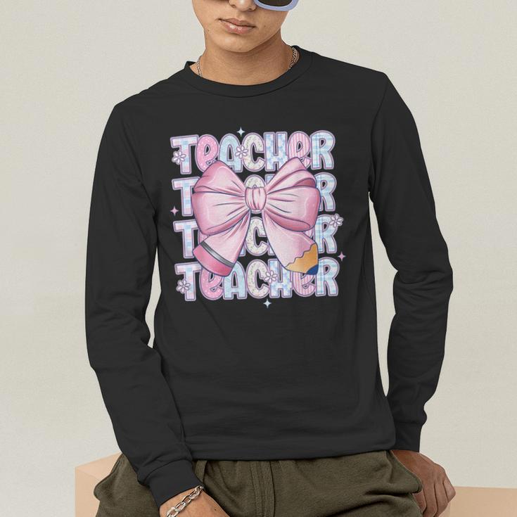 Teacher Bow Pencil Flowers Teacher Back To School Men's Long Sleeve T-Shirt, funny gift Teacher Bow Pencil Flowers Teacher Back To School Men's Long Sleeve T-Shirt, funny gift