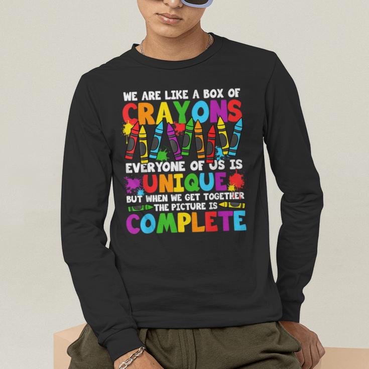 Teacher We Are Like A Box Of Crayons Back To School Men's Long Sleeve T-Shirt, funny gift