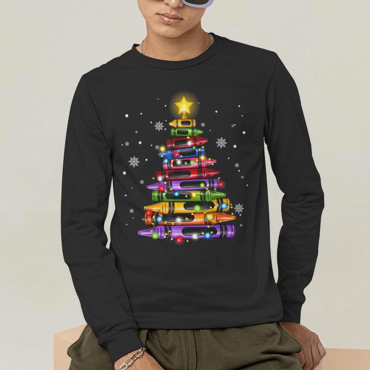 Teacher Crayon Christmas Tree Lights Student School Xmas Men's Long Sleeve T-Shirt, funny gift Teacher Crayon Christmas Tree Lights Student School Xmas Men's Long Sleeve T-Shirt, funny gift