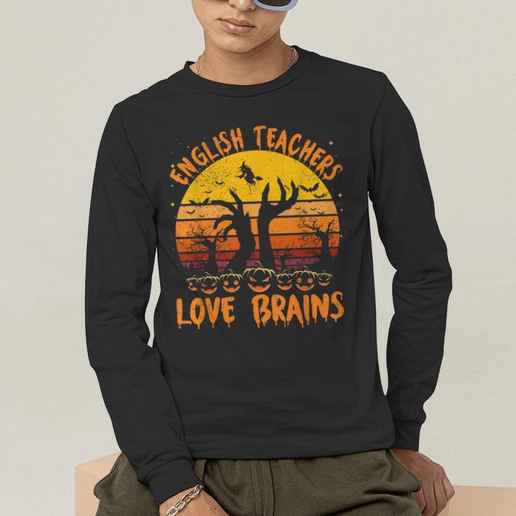Teacher Halloween All English Teachers Love Brains Men's Long Sleeve T-Shirt, funny gift