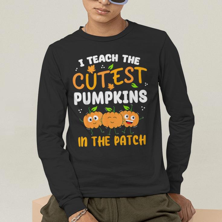 Teacher Halloween Pre-K Teacher Kindergarten Cutest Pumpkins Men Women Kids Men's Long Sleeve T-Shirt, funny gift
