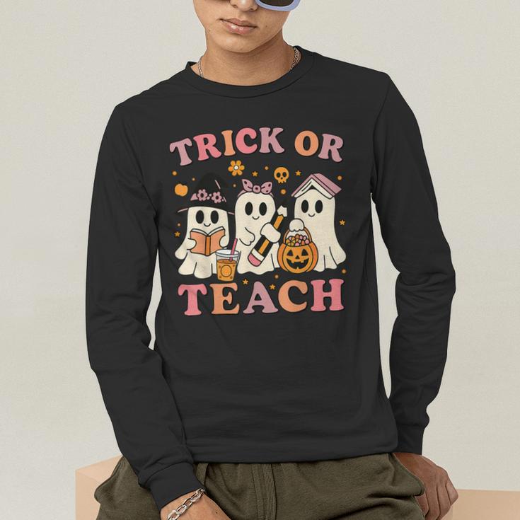 Teacher Halloween Trick Or Teach Cute Ghost Coffee Pumpkins Men's Long Sleeve T-Shirt, funny gift
