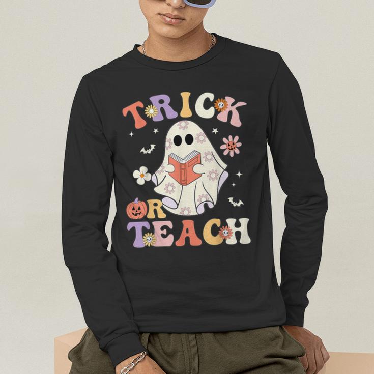 Teacher Halloween Trick Or Teach Floral Ghost Men's Long Sleeve T-Shirt, funny gift Teacher Halloween Trick Or Teach Floral Ghost Men's Long Sleeve T-Shirt, funny gift