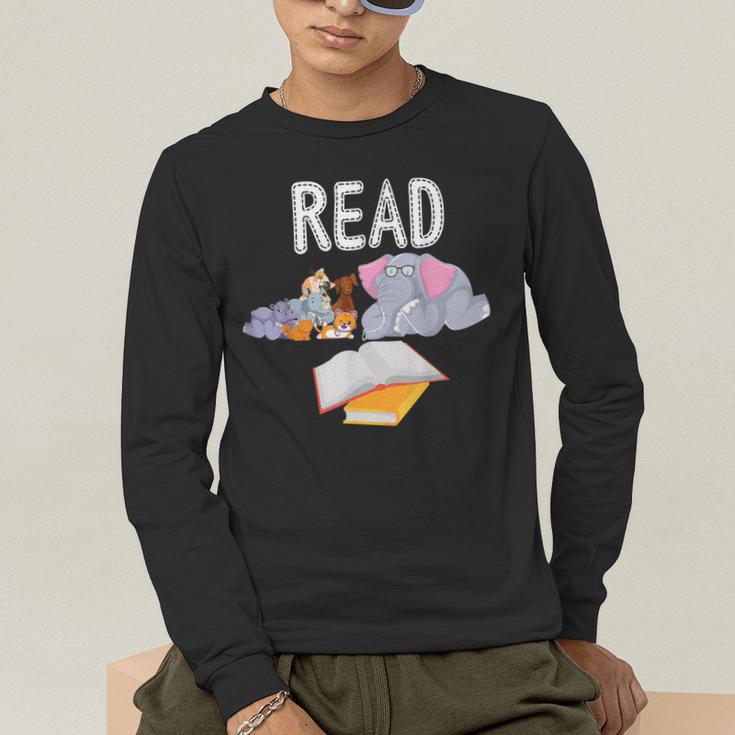 Teacher Library Read Book Club Piggie Elephant Pigeons Men Women Kids Men's Long Sleeve T-Shirt, funny gift