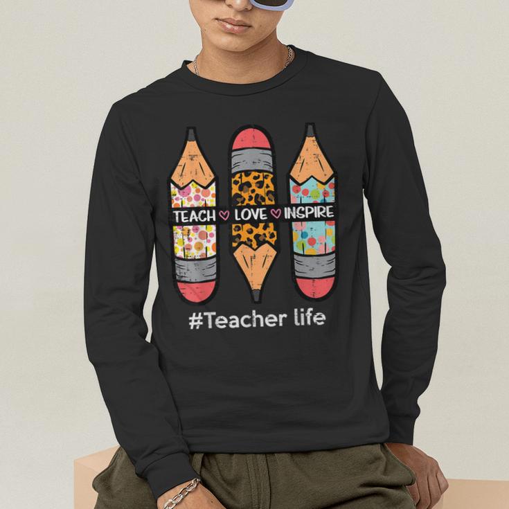 Teacher Life Teach Love Inspire Pencils Inspirational Women Men's Long Sleeve T-Shirt, funny gift Teacher Life Teach Love Inspire Pencils Inspirational Women Men's Long Sleeve T-Shirt, funny gift