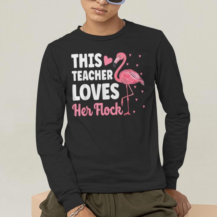 This Teacher Loves Her Flock Teaching Flamingo Girl Men's Long Sleeve T-Shirt, funny gift This Teacher Loves Her Flock Teaching Flamingo Girl Men's Long Sleeve T-Shirt, funny gift
