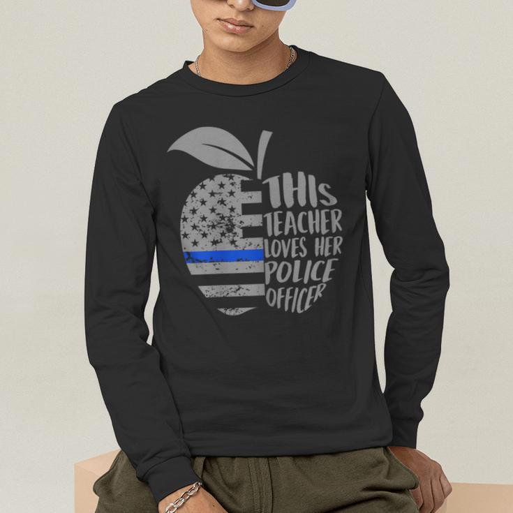 This Teacher Loves Her Police Officer Wife Saying Men's Long Sleeve T-Shirt, funny gift