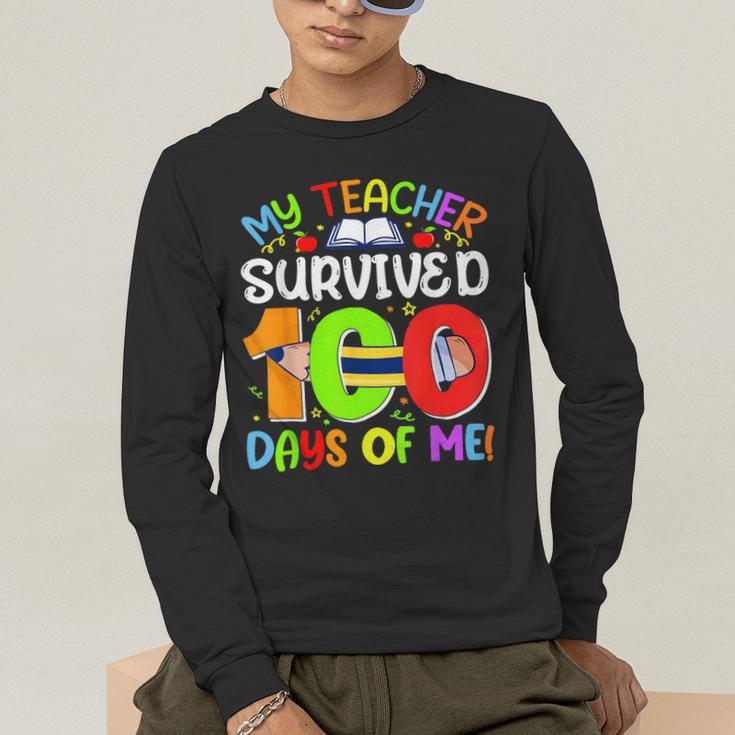 My Teacher Survived 100 Days Of Me 100 Days Of School Men's Long Sleeve T-Shirt, funny gift My Teacher Survived 100 Days Of Me 100 Days Of School Men's Long Sleeve T-Shirt, funny gift