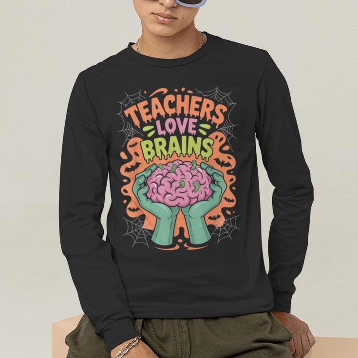 Teacher Teachers Love Brains Halloween Men Women Men's Long Sleeve T-Shirt, funny gift