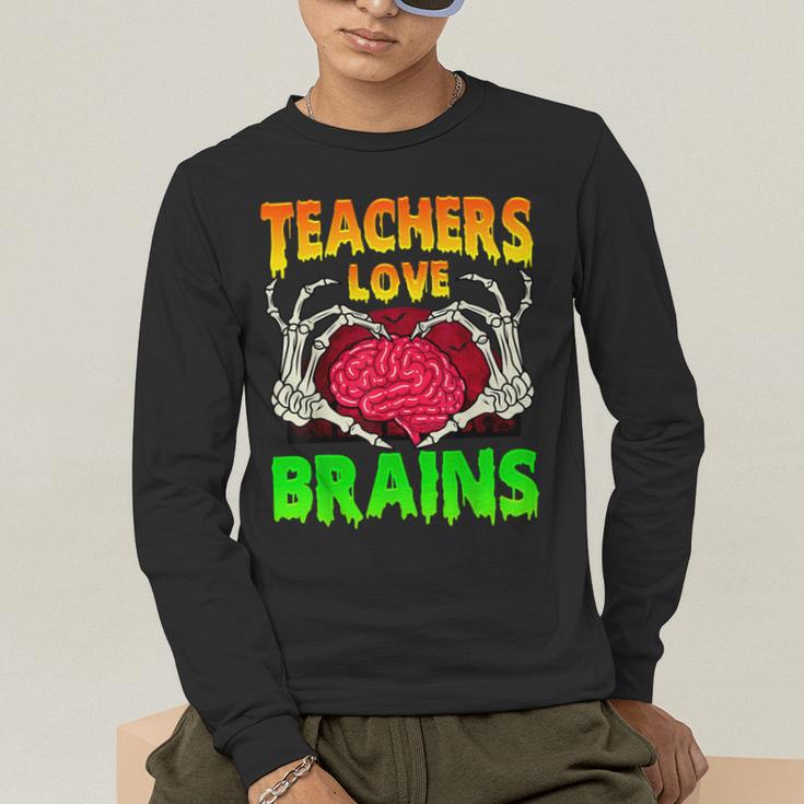 Teacher Teachers Love Brains Skeleton Hand Heart Halloween Men's Long Sleeve T-Shirt, funny gift Teacher Teachers Love Brains Skeleton Hand Heart Halloween Men's Long Sleeve T-Shirt, funny gift