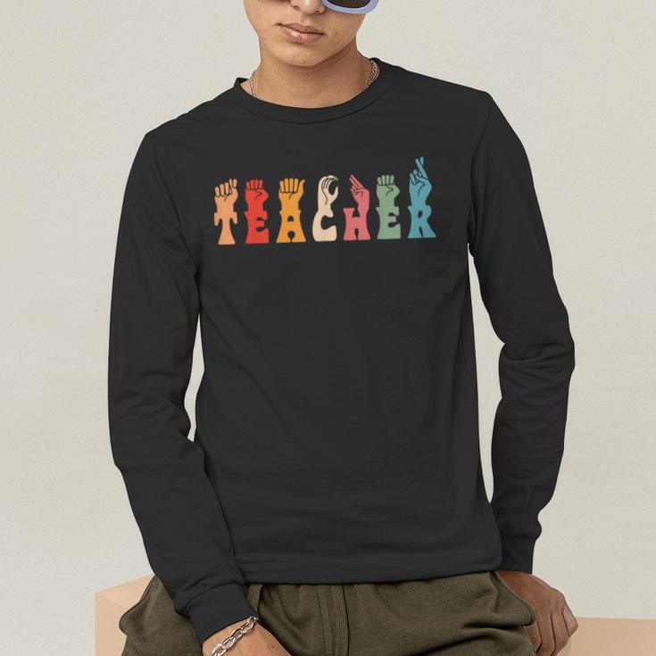 Teacher Word In Sign Language Awareness ASL Back To School Men's Long Sleeve T-Shirt, funny gift Teacher Word In Sign Language Awareness ASL Back To School Men's Long Sleeve T-Shirt, funny gift