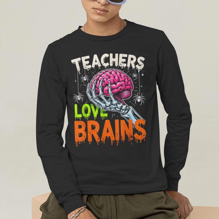Teachers Love Brains Halloween 2025 Skeleton Costume Men's Long Sleeve T-Shirt, funny gift Teachers Love Brains Halloween 2025 Skeleton Costume Men's Long Sleeve T-Shirt, funny gift