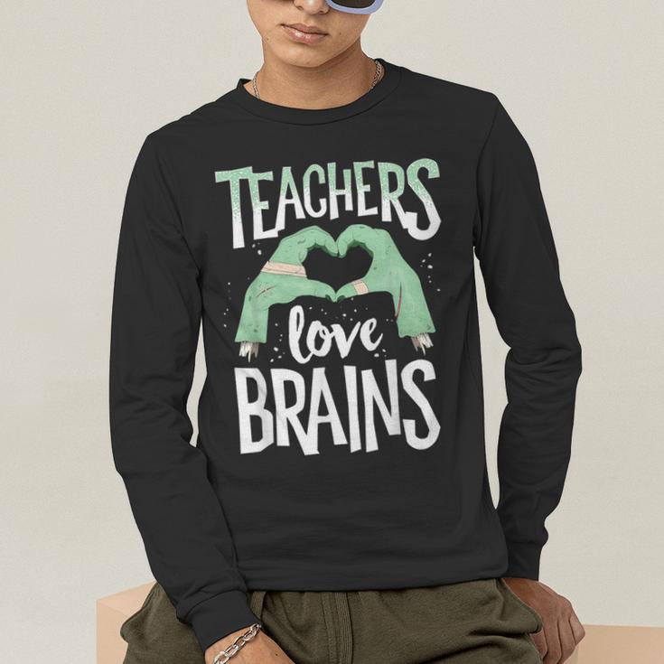 Teachers Love Brains Halloween Costume Trick Treat Zombie Men's Long Sleeve T-Shirt, funny gift