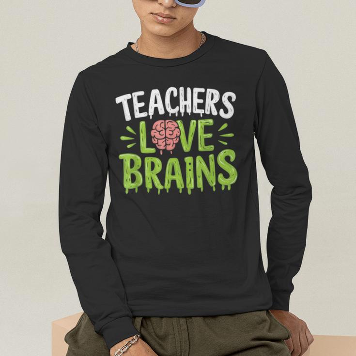 Teachers Love Brains Halloween Teacher Zombie Men's Long Sleeve T-Shirt, funny gift Teachers Love Brains Halloween Teacher Zombie Men's Long Sleeve T-Shirt, funny gift