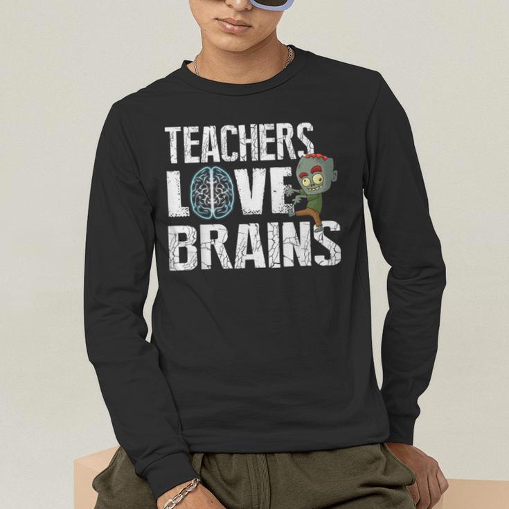 Teachers Love Brains Zombie Halloween Hilarious Men's Long Sleeve T-Shirt, funny gift Teachers Love Brains Zombie Halloween Hilarious Men's Long Sleeve T-Shirt, funny gift