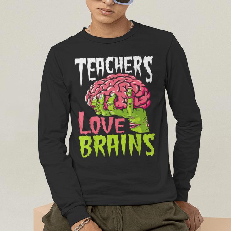 Teachers Love Brains Zombie Teacher Halloween Zombies Men's Long Sleeve T-Shirt, funny gift