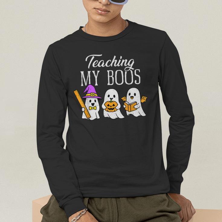 Teaching My Boos Ghost Teacher Halloween Spooky Educator Men's Long Sleeve T-Shirt, funny gift