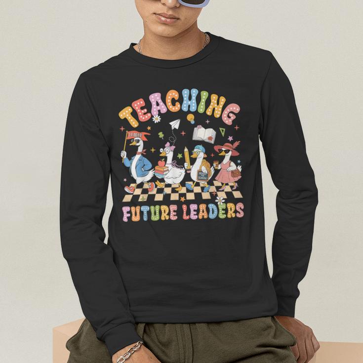Teaching Future Leaders Teacher Back To School Cute Goose Men's Long Sleeve T-Shirt, funny gift Teaching Future Leaders Teacher Back To School Cute Goose Men's Long Sleeve T-Shirt, funny gift