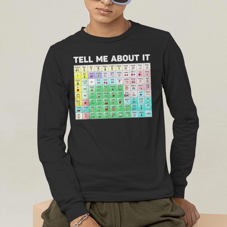Tell Me About It Speech Language Pathology AAC Sped Teacher Men's Long Sleeve T-Shirt, funny gift