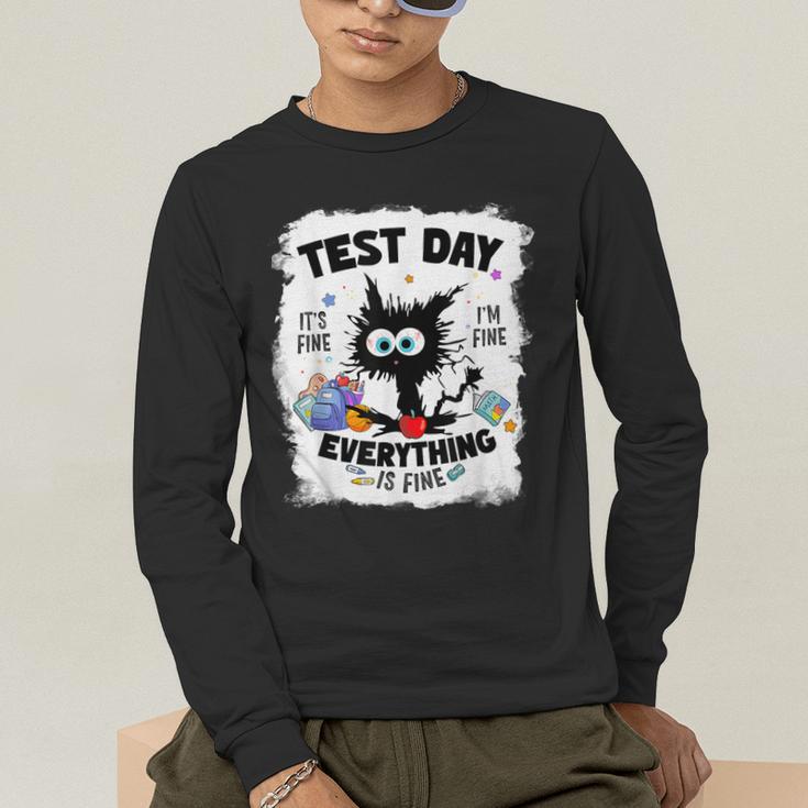 Test Day Stressed Cat Teacher Student Kids Testing Day Men's Long Sleeve T-Shirt, funny gift