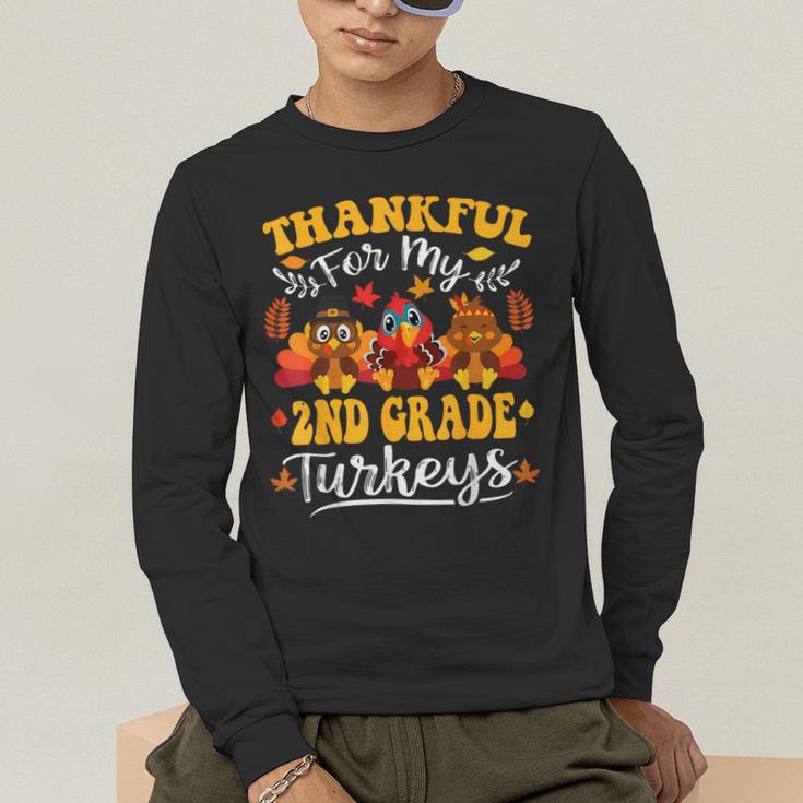 Thankful For My 2nd Grade Turkeys Thanksgiving Teacher Fall Men's Long Sleeve T-Shirt, funny gift