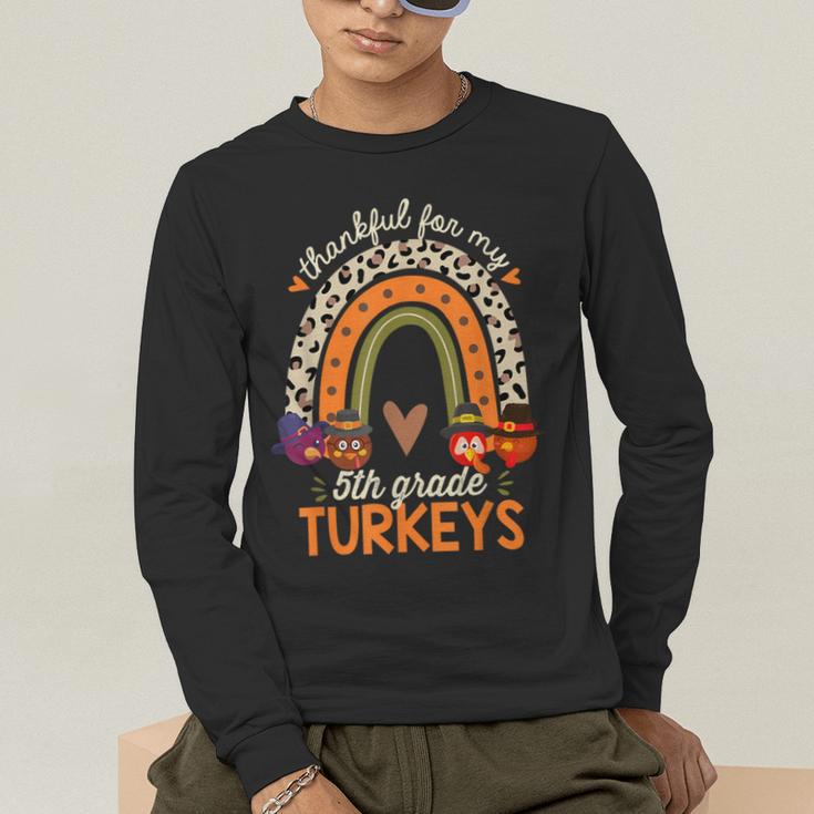 Thankful For My 5th Grade Turkeys Thanksgiving Teacher Men's Long Sleeve T-Shirt, funny gift