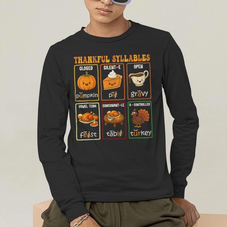 Thankful Syllables Thanksgiving Phonics Reading Teacher Fall Men's Long Sleeve T-Shirt, funny gift Thankful Syllables Thanksgiving Phonics Reading Teacher Fall Men's Long Sleeve T-Shirt, funny gift