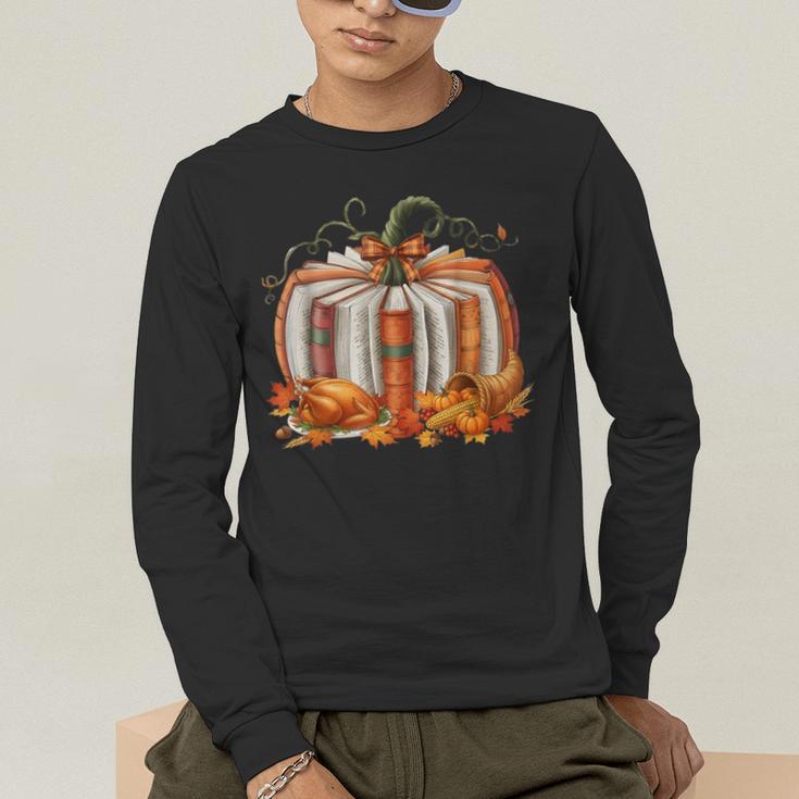 Thanksgiving Book Pumpkin Reading Teachers Fall Lovers Boys Men's Long Sleeve T-Shirt, funny gift Thanksgiving Book Pumpkin Reading Teachers Fall Lovers Boys Men's Long Sleeve T-Shirt, funny gift