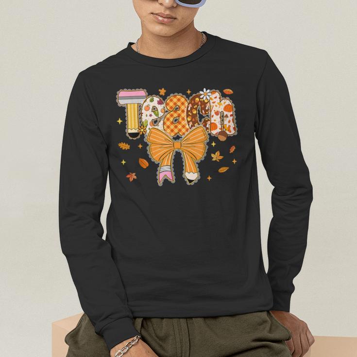 Thanksgiving Teacher Pencil Bow One Thankful Teacher Fall Men's Long Sleeve T-Shirt, funny gift Thanksgiving Teacher Pencil Bow One Thankful Teacher Fall Men's Long Sleeve T-Shirt, funny gift